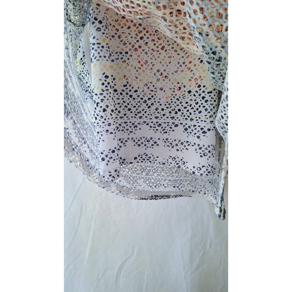 Reba sz XL Made in USA Long Sleeve mesh lined eyelet argyle beach vacation top - Picture 2 of 5